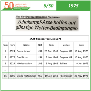 1975: Zehnkampf-Länderkampf mit späterem Weltrekordhalter (6/50) 1975: Zehnkampf-Länderkampf mit späterem Weltrekordhalter (6/50)